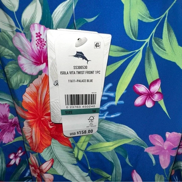 NWT Tommy BAHAMA Pearl Underwire Twist-Front One-Piece Swimsuit Palace Blue 16 - Picture 4 of 8